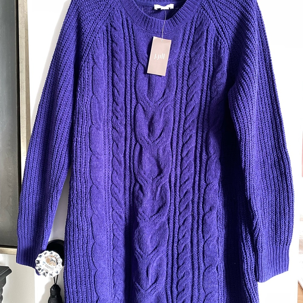 J Jill Rich Purple Cable Knit Sweater NWT